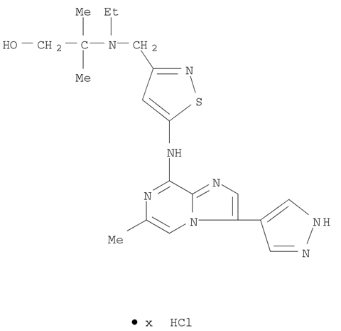 1-Propanol, 2-[ethyl[[5-[[6-methyl-3-(1H-pyrazol-4-yl)imidazo[1,2-a]pyrazin-8-yl]amino]-3-isothiazolyl]methyl]amino]-2-methyl-, hydrochloride (1:?)